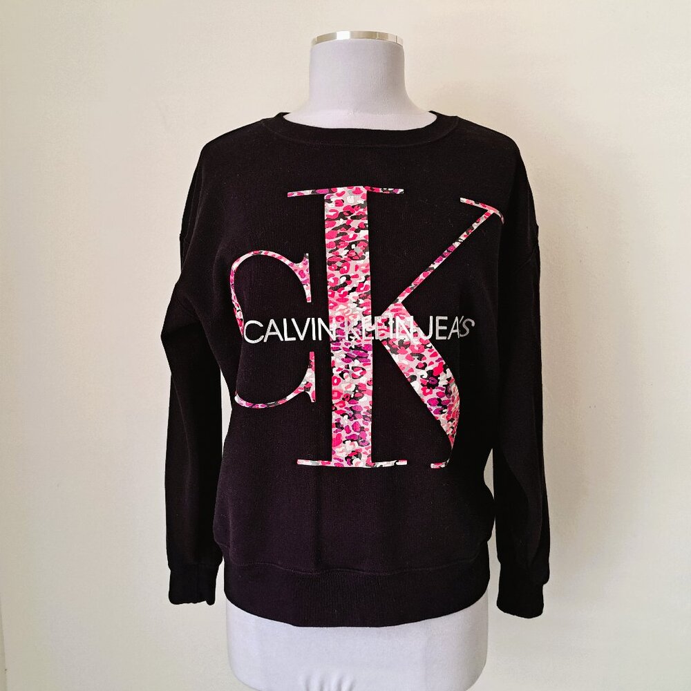 Calvin Klein Jeans Hi/Low Sweatshirt Black Color Logo Multicolor Size L